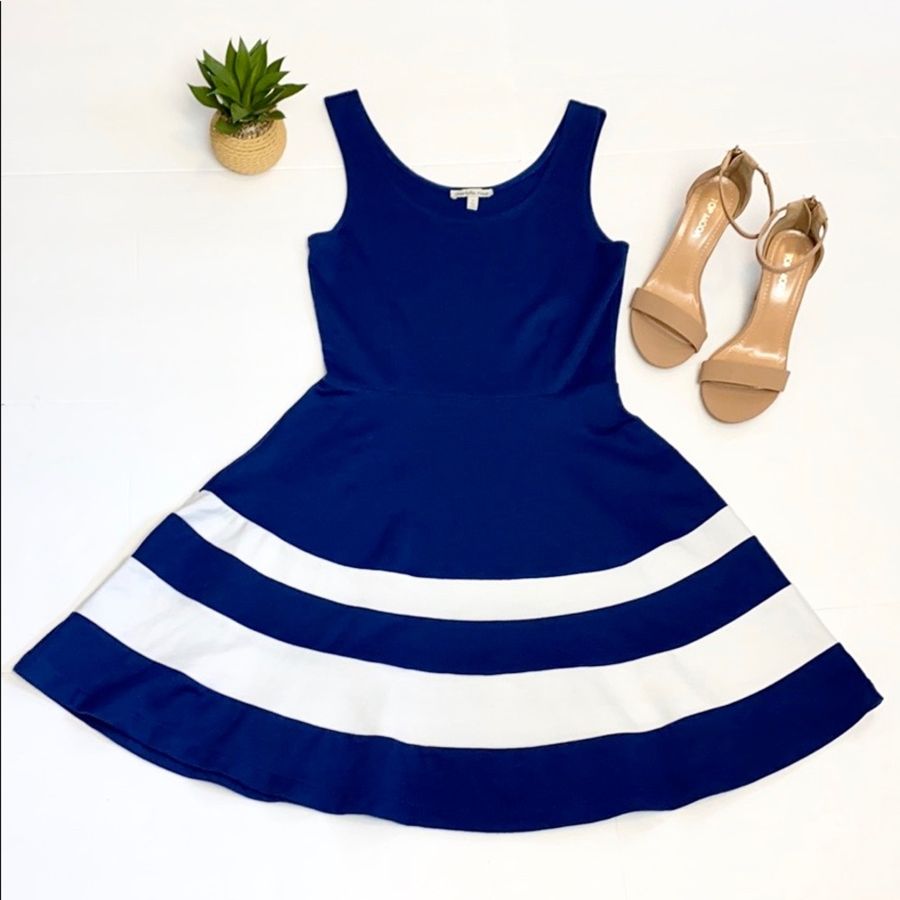 Navy Blue With White Stripes Casual Dress